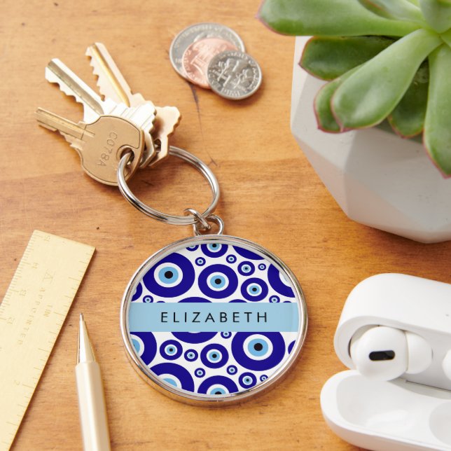Porte-clés Evil Eye, Greek Eye, Turkish Eye, Mati, Your Name (Bureau)