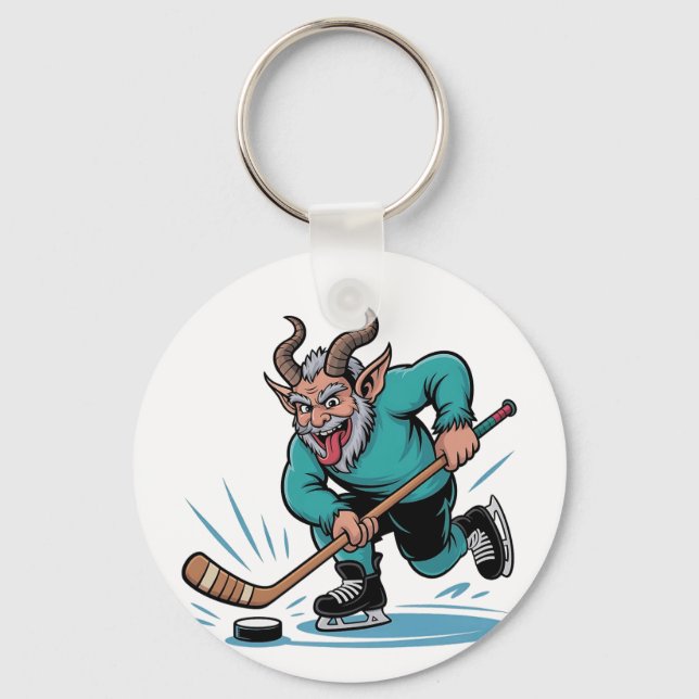 Porte-clés Evil Krampus Jouer Hockey sur glace Sport de Noël (Recto)
