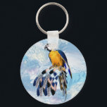 Porte-clés exotic-parrot bird tone feather guests gift<br><div class="desc">Blue exotic-parrot bird tone feathers on a soft blues feather background</div>