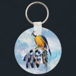 Porte-clés exotic-parrot bird tone feather guests gift<br><div class="desc">Blue exotic-parrot bird tone feathers on a soft blues feather background</div>