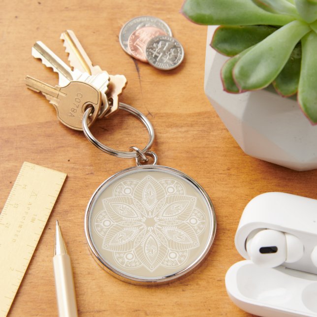 Porte-clés Exotic White Mandala on Beige Background (Bureau)