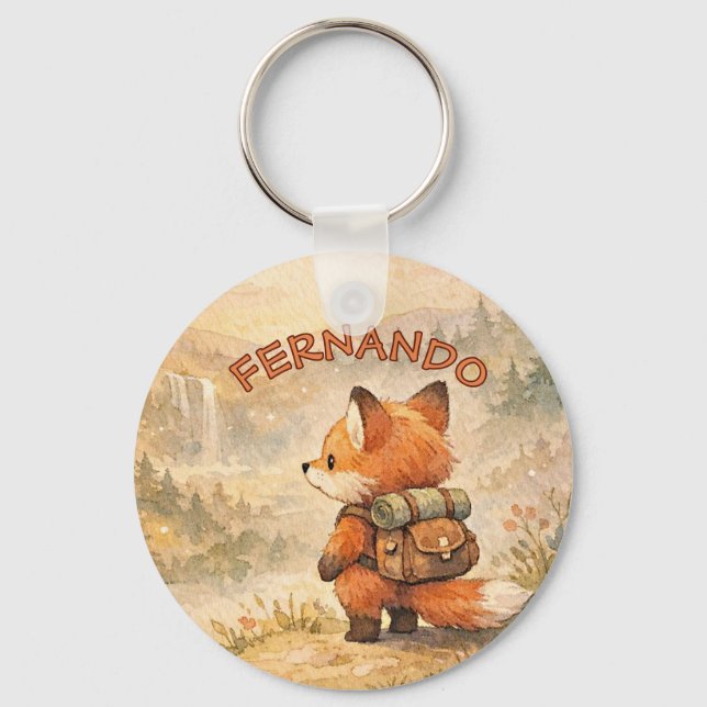 Porte-clés Explorateur Renard de la Forêt Cute Aquarelle Écol (Recto)