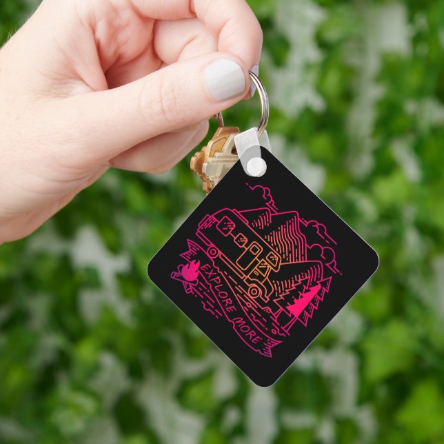 Porte-clés Explorez Plus Camper Rose Van Mountain Nature Love (main)