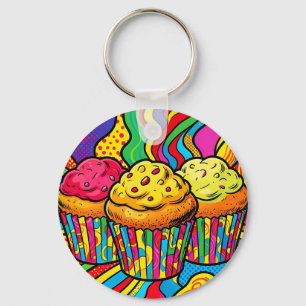 Porte-clés Explosion de cupcakes arc-en-ciel Pop Art