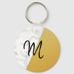 Porte-clés Extraordinaire, Cool, Marbre blanc, Monogramme Or