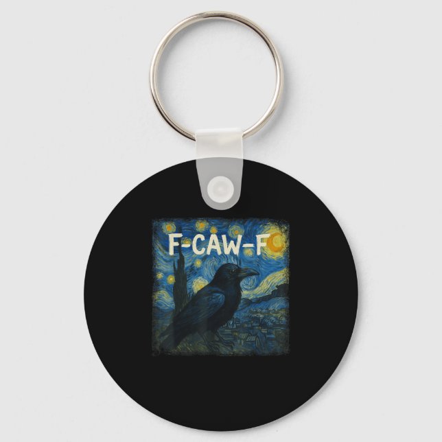 Porte-clés F-caw-f Funny Black Crow Starry Night Van Gogh Art (Recto)