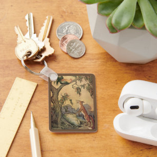 Porte-clés Fables d'Ésope vintage, Renard, Coq et le Chien