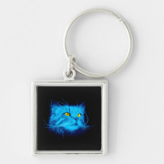 Porte-clés Face de chat bleu