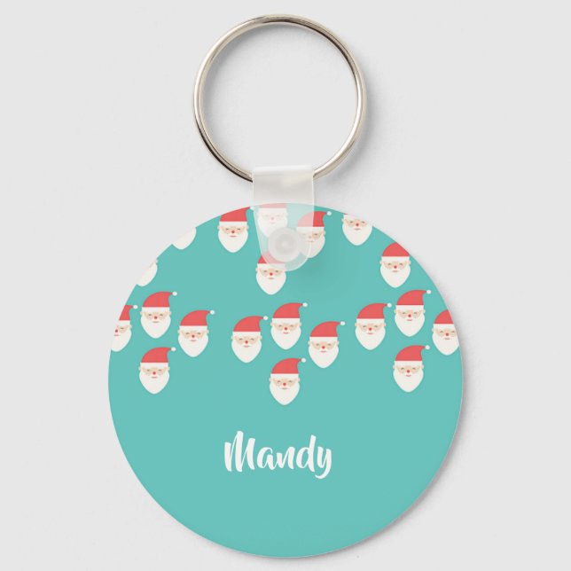 Porte-clés Face du Père Noël en bleu (Recto)