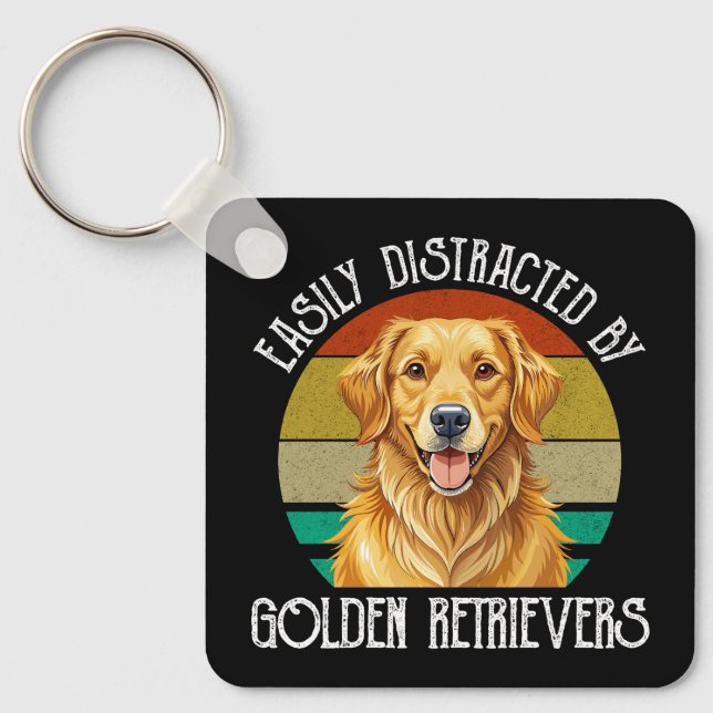 Porte-clés Facilement Distrait Par Les Retrievers D'Or (Recto)