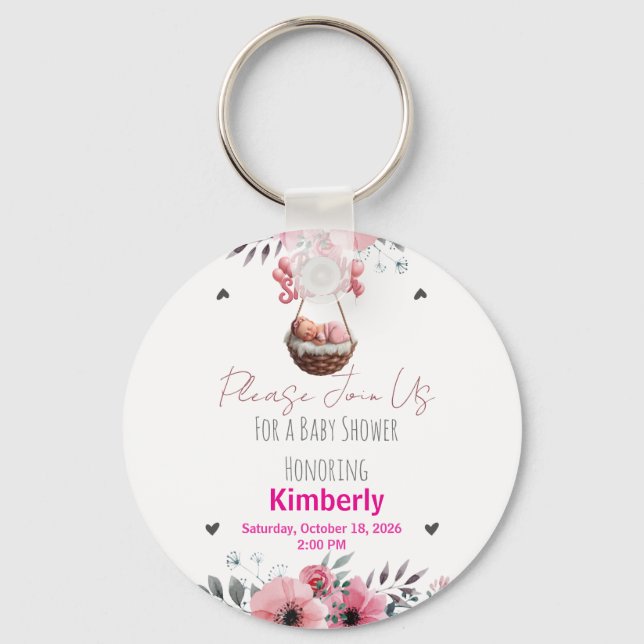 Porte-clés Faire-part de naissance Baby in Bloom fleurs de ly (Recto)
