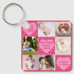 Porte-clés Faire-part de naissance de Bébé Fille rose moderne
