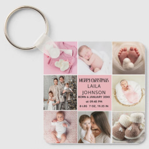 Porte-clés Faire-part de naissance Personnalisé 8 Photo Noël