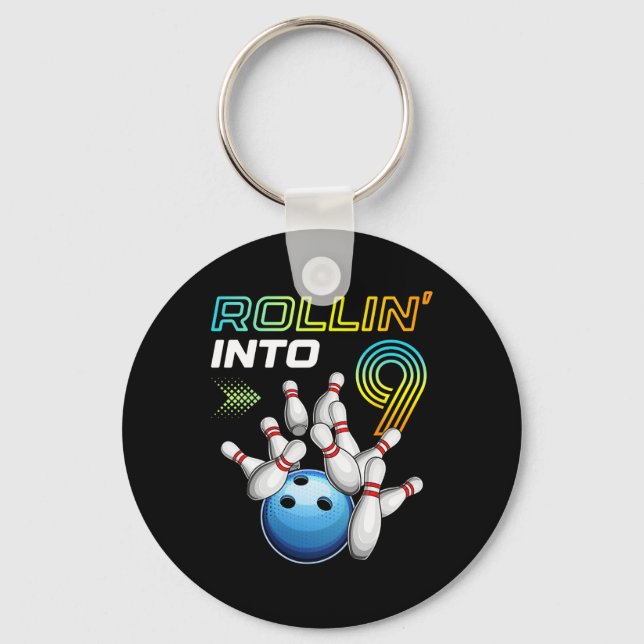 Porte-clés Faire son entrée dans 9 Retro Bowling Fête d'anniv (Recto)