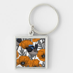 Porte-clés Fairy wrens and orange poppy flowers 2