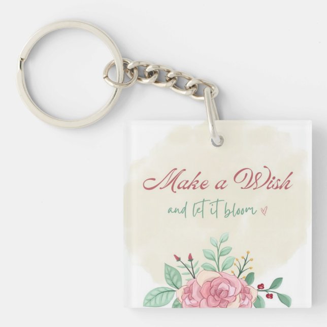 Porte-clés Fais un Vœu | Accessoire Mignon Floral (Devant)