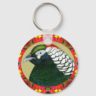 Porte-clés Faisan et fleurs d'Amherst