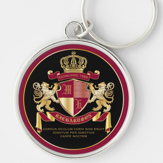 Porte-clés Faites votre propre blason d'armoiries d'or rouge (Devant)
