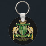 Porte-clés Faites votre propre blouse d'armoiries d'aigle ver<br><div class="desc">Create your very own aristocratic Coat of Arms, emblème, indédicaca or Family Crest with this beautiful, classic escutcheon or shield design. Dark green patterns decorate a shield topped with a golden crown and flanked by medieval heraldic eagles. A matching top banner holds your custom wedding date / birth date /...</div>