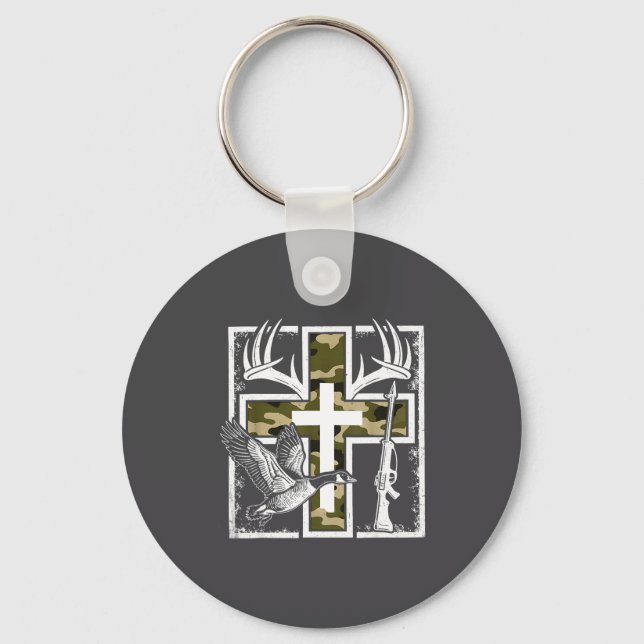 Porte-clés Faith Fishing Hunting Camo Cross Duck Deer Christi (Recto)