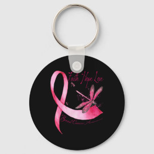 Porte-clés Faith Hope Love Dragonfly Pink Ribbon Breast Cance