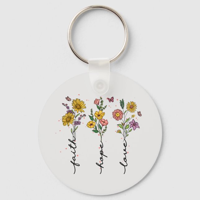 Porte-clés Faith Hope Love - Floral Inspirational (Recto)