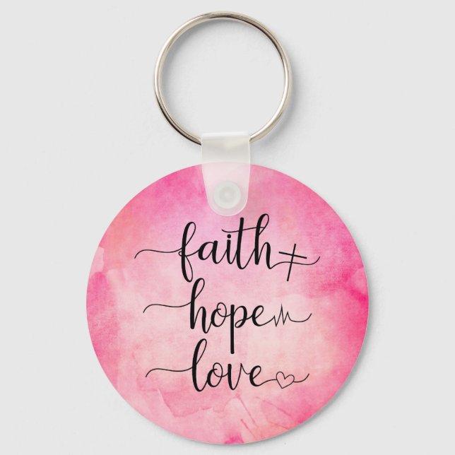 Porte-clés Faith Love Hope Christian Scripture Aquarelle (Recto)