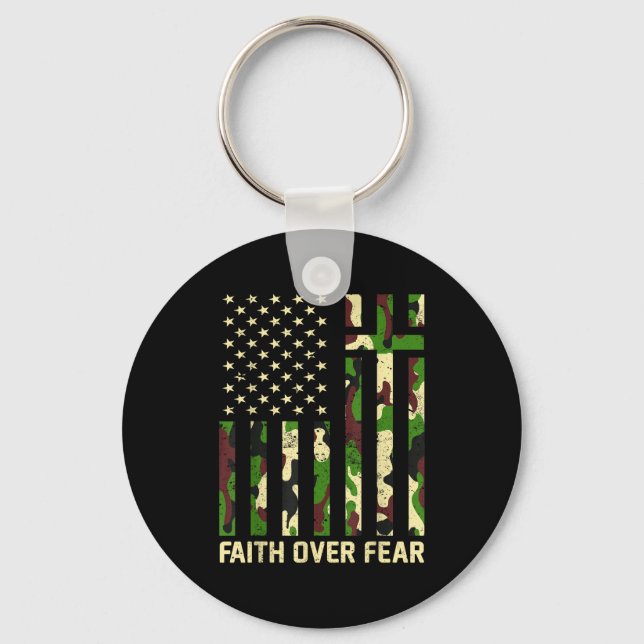 Porte-clés Faith Over Fear Christian Americn Flag Camouflage  (Recto)