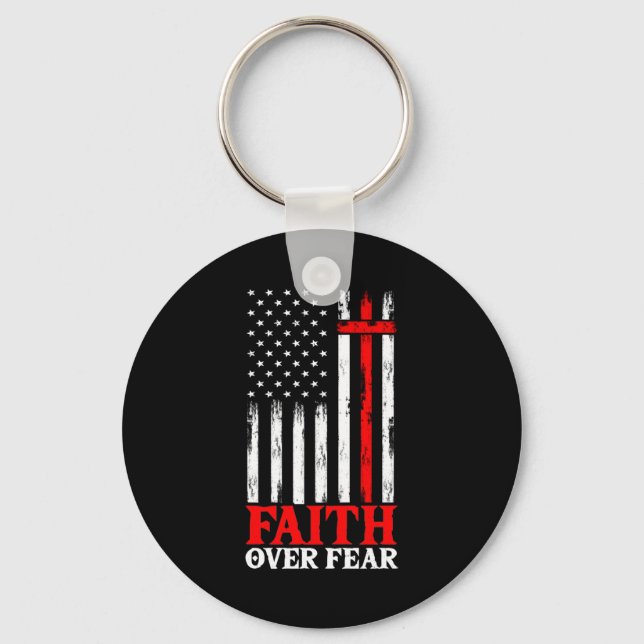 Porte-clés Faith Over Fear Cool Christian Flag Cross (Recto)
