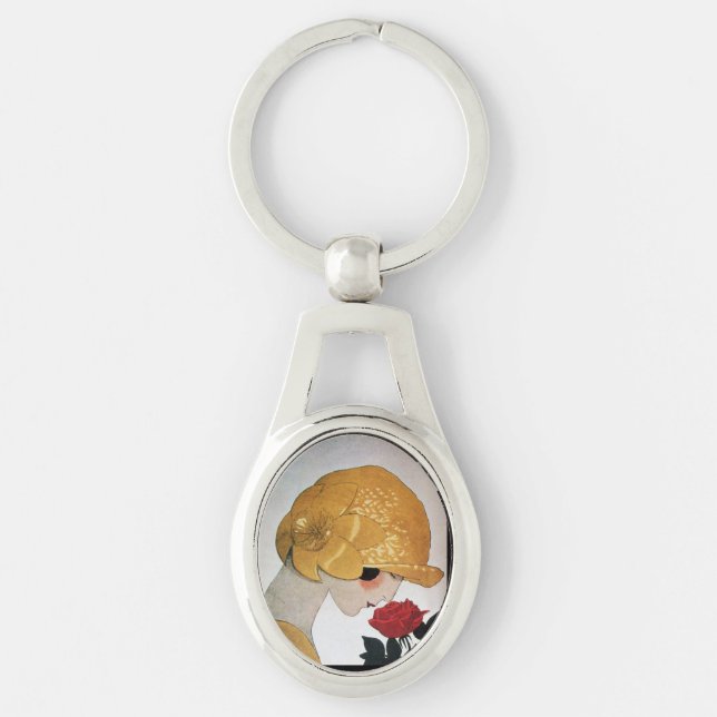 PORTE-CLÉS FAMILLE AVEC ROSE ROSE ROUGE (Devant)