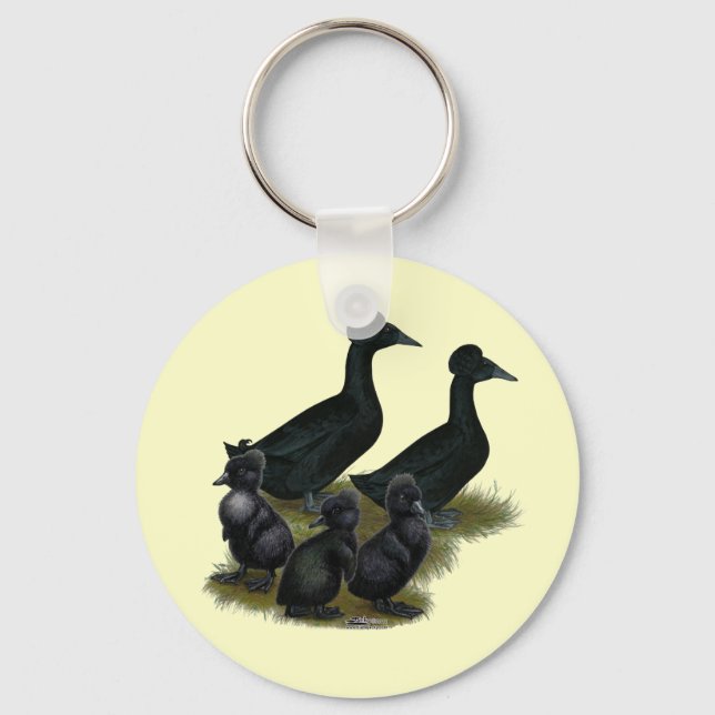 Porte-clés Famille de canard à crête noire (Recto)