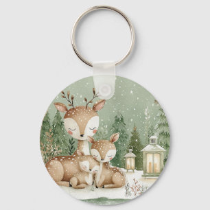 Porte-clés Famille de cerfs de la forêt boisée