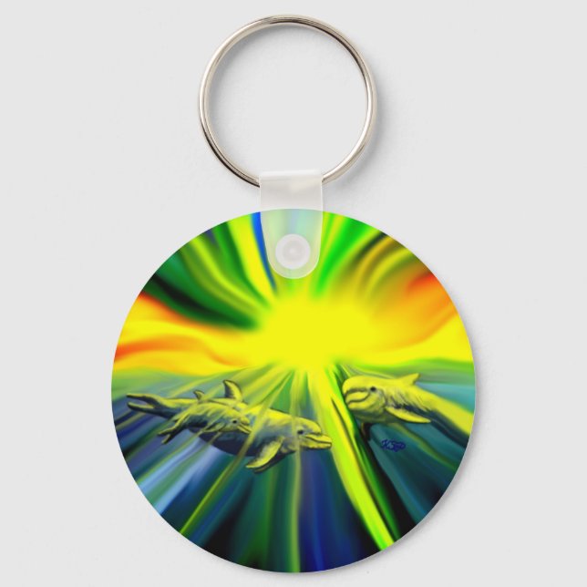 Porte-clés Famille de dauphins sous le soleil (Recto)