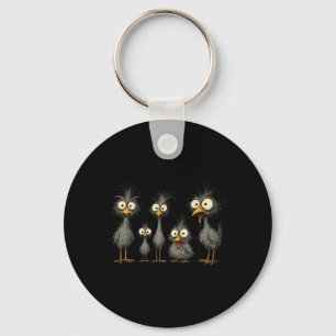 Porte-clés Famille de poulet folle drôle dessin animé coloré