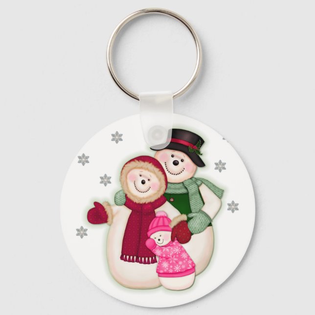 Porte-clés Famille de Snowman givré - rose (Recto)