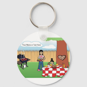 Porte-clés Famille personnalisée BBQ Single Mom, 1 Girl Carto