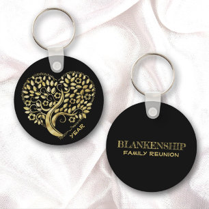 Porte-clés Famille personnalisée Réunion Gold Heart Tree Deux