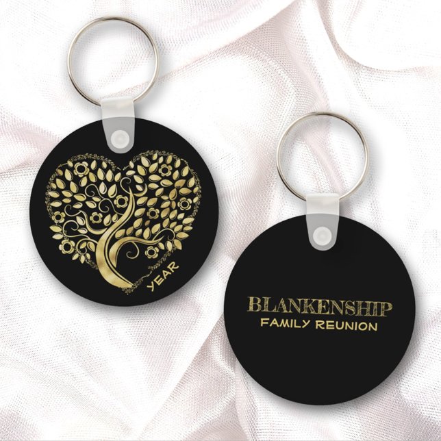 Porte-clés Famille personnalisée Réunion Gold Heart Tree Deux (Créateur téléchargé)