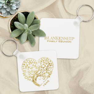 Porte-clés Famille personnalisée Réunion Gold Heart Tree Deux