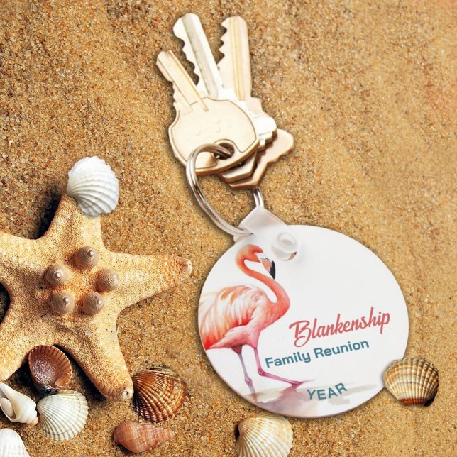 Porte-clés Famille Réunion Pastel Flamant rose annuel Tropica (This fun flamingo keychain is ready for personalization as a keepsake from your family reunion.)
