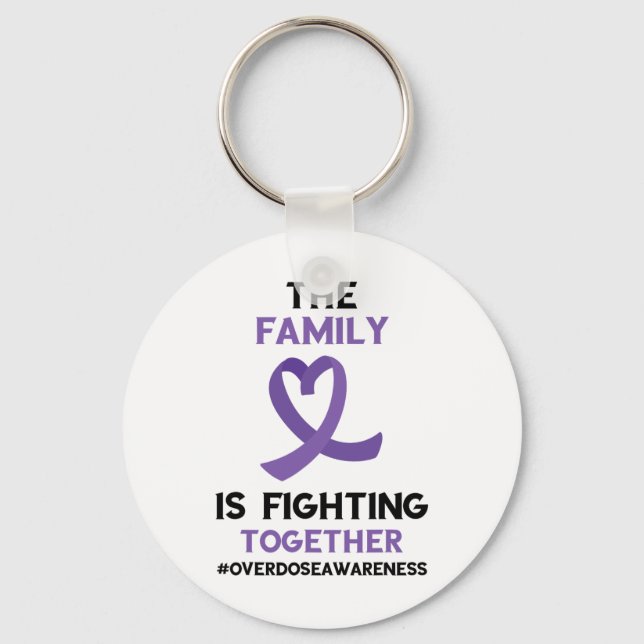Porte-clés Famille se battant ensemble ruban violet surdosage (Recto)
