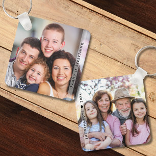 Porte-clés Famille Tout Personnalisé Nom 2 Photo Deux Côtés