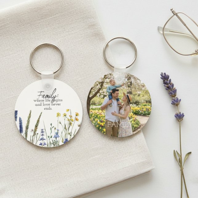Porte-clés Family Photo & Quote Keychain - Cherished Keepsake (wildflower family photo keychain)