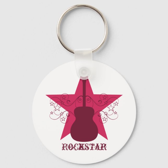 Porte-clés Fancy Guitar Star Swirls, Magenta (Recto)