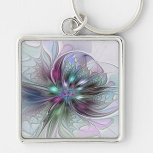Porte-clés Fantaisie Abstraite Moderne Fleur Fractale Colorée