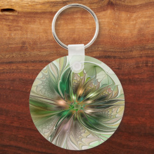 Porte-clés Fantaisie Abstraite Moderne Fleur Fractale Colorée