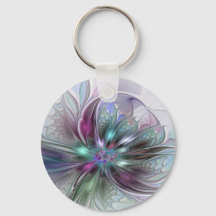 Porte-clés Fantaisie Abstraite Moderne Fleur Fractale Colorée