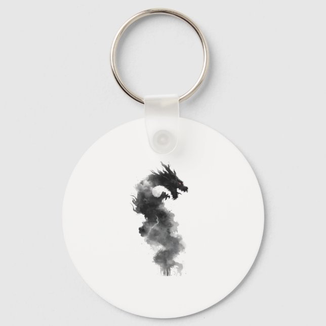 Porte-clés fantaisie dragon à encre noire abstrait (Recto)