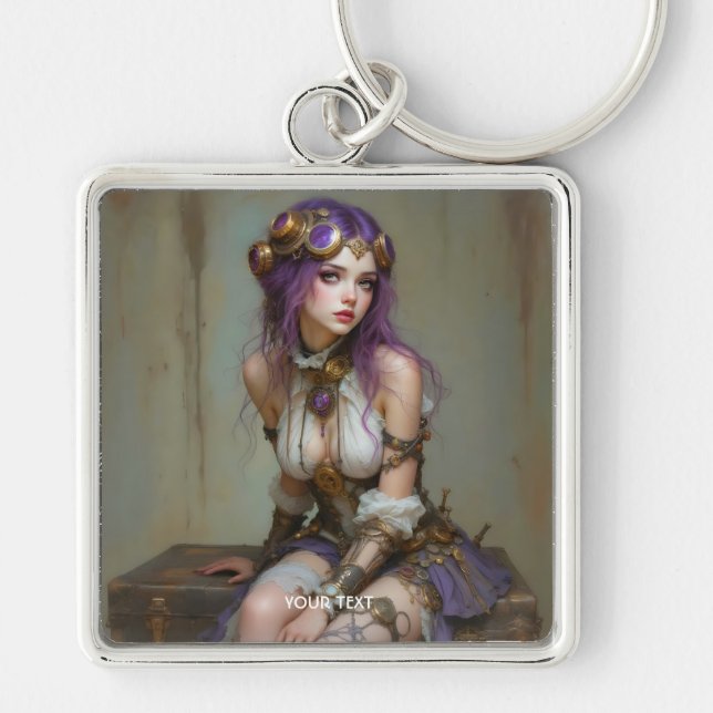Porte-clés Fantastique Fille Violette Steampunk Mignonne (Devant)