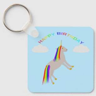 Porte-clés Fantasy Birthday Unicorn Rainbow and Clouds Custom
